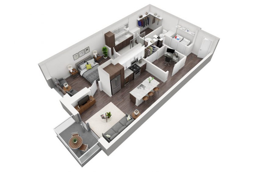 Latitude A3 1Bedroom + Den bedroom + 1.5bathrooms - 935sqft floorplan 3D