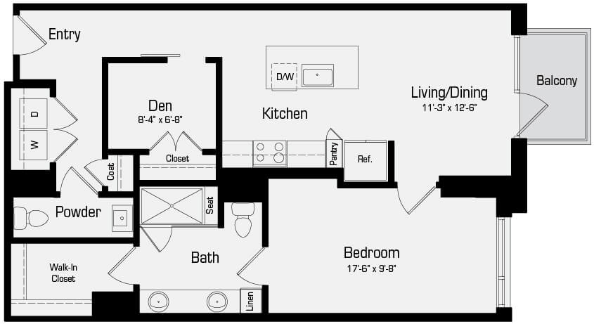 Latitude A3 1Bedroom + Den bedroom + 1.5bathrooms - 935sqft floorplan