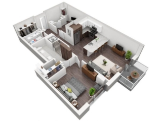 Latitude A5 1Bedroom + Den bedroom + 1.5bathrooms - 1006sqft floorplan 3D Latitude A5 1Bedroom + Den bedroom + 1.5bathrooms - 1006sqft floorplan 3D