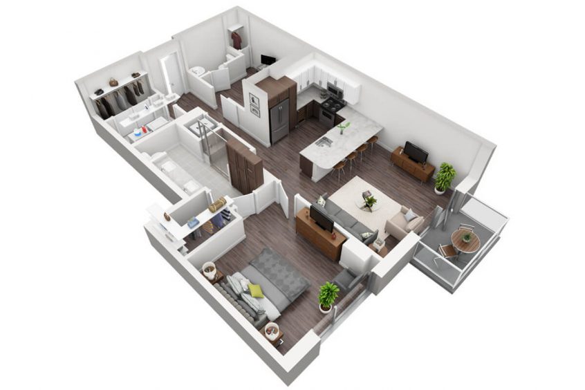 Latitude A5 1Bedroom + Den bedroom + 1.5bathrooms - 1006sqft floorplan 3D