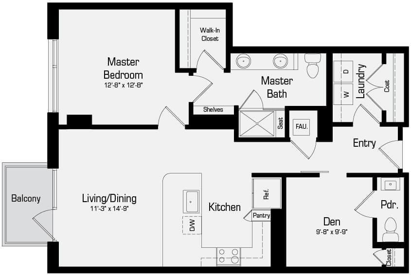 Latitude A5 1Bedroom + Den bedroom + 1.5bathrooms - 1006sqft floorplan