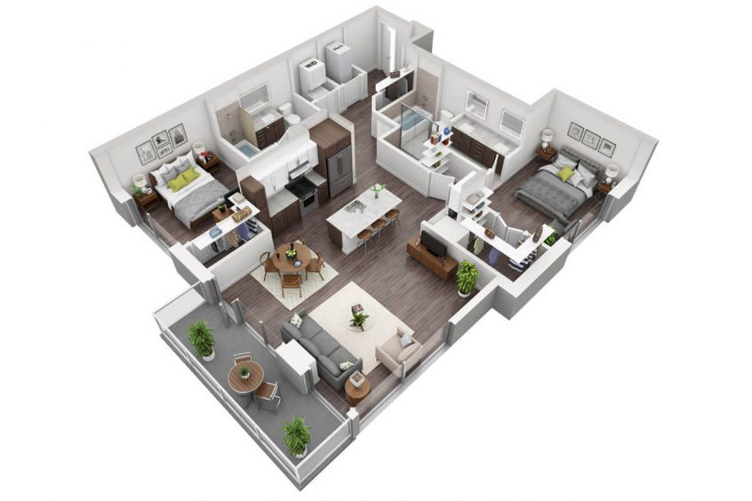 Latitude B4 2Bedroom + 2bathrooms - 1157sqft floorplan 3D