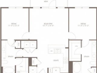 Modera B2 - 2bedroom + 2bathroom - 1169 sqft floorplan