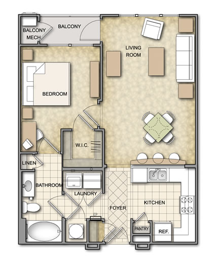 Amalfi-floorplan 1bd-1bath