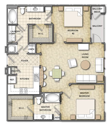 Amalfi-floorplan 2bd-2bath